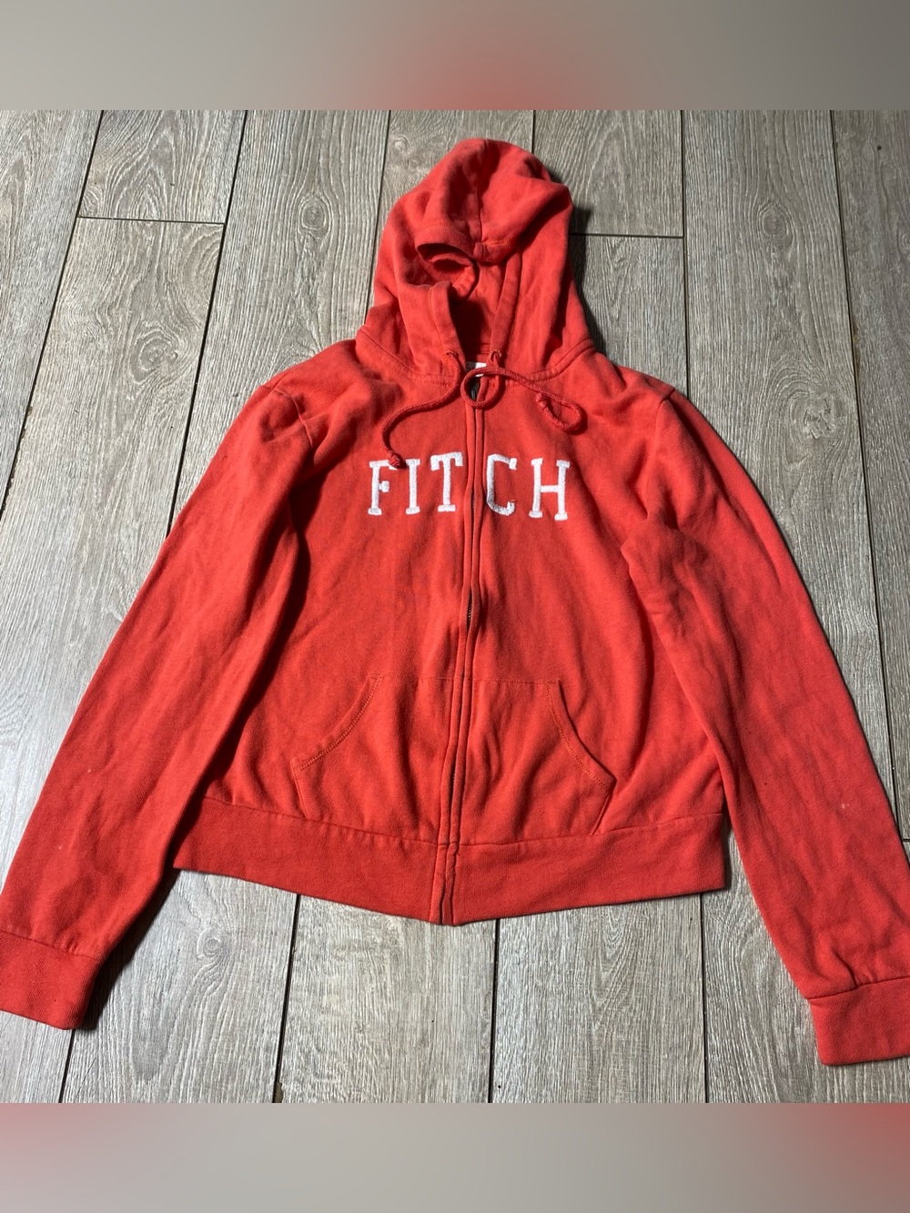 Abercrombie & Fitch Womens Sz Large Zip Up Hooded Red Sweatshirt Jacket Full Zip